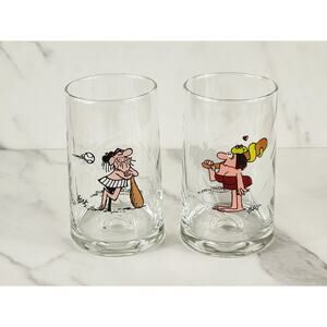 B.C. Ice Age Comic Collector Drinking Clear Glass 12oz Arby's 1981 x2 Vintage